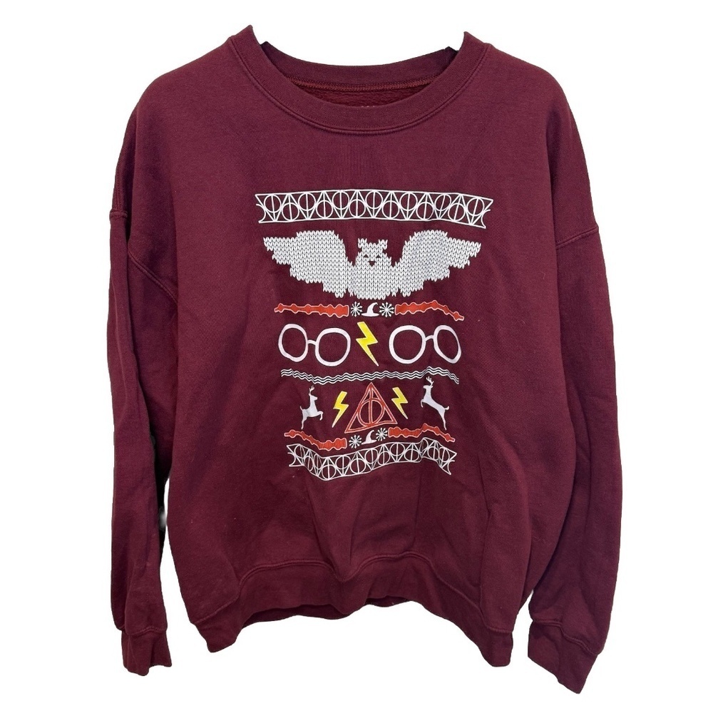 Harry Potter Fawkes Gryffindor Ugly Christmas Sweater XL Maroon Crewneck